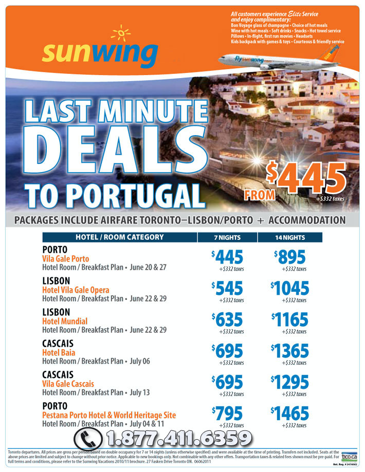 Sunwing Vacations Last Minute Deals to Portugal Toronto Departures