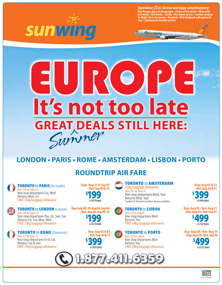 Sunwing Vacations Europe It is not too late Great Summer Deals