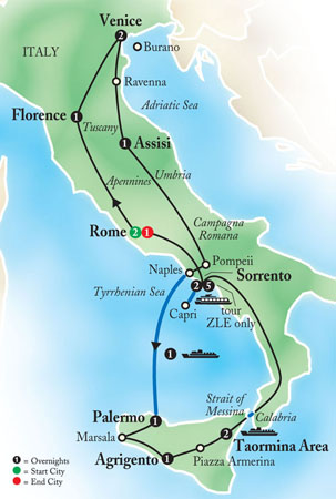 The best of Italy and Sicily Tour Map