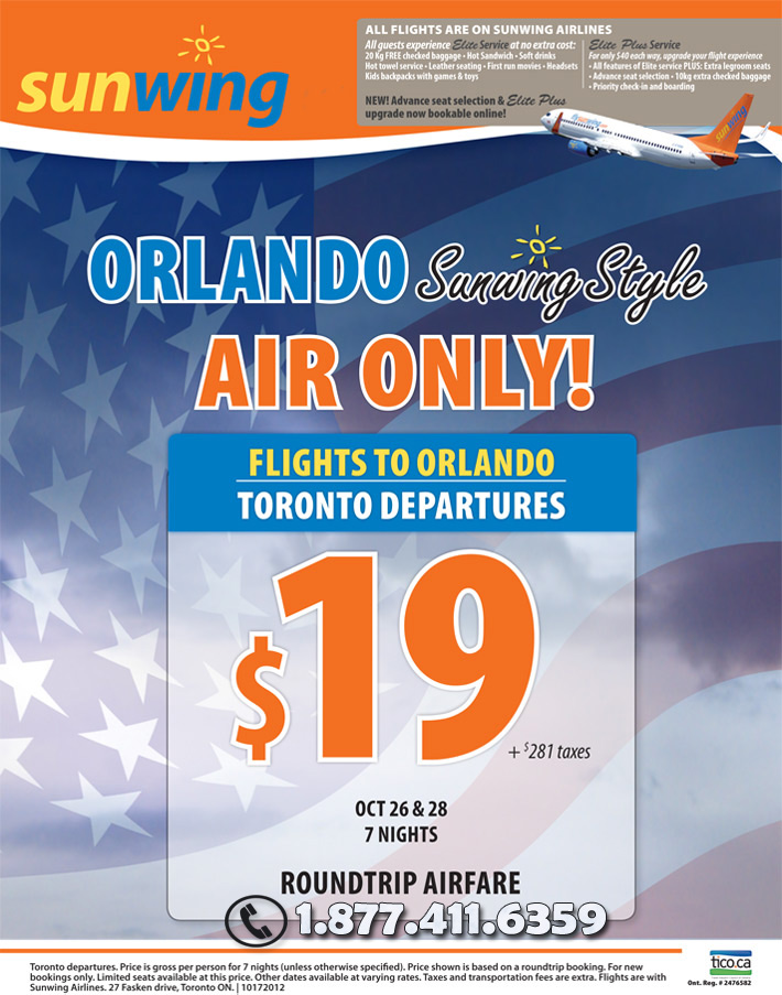 Sunwing Vacations Specials - Cheap Orlando Flight Deals from Toronto