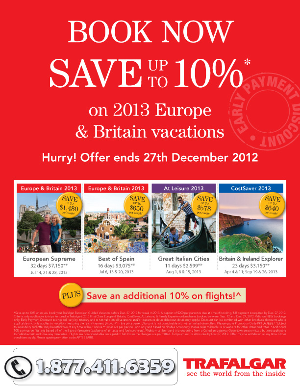 Trafalgar Tours Last Minute Deals Europe & Britain Tours 2013