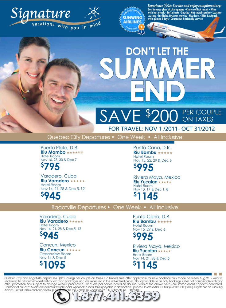 Signature Vacations | Endless Summer Deals | Save $200 per Couple | All ...