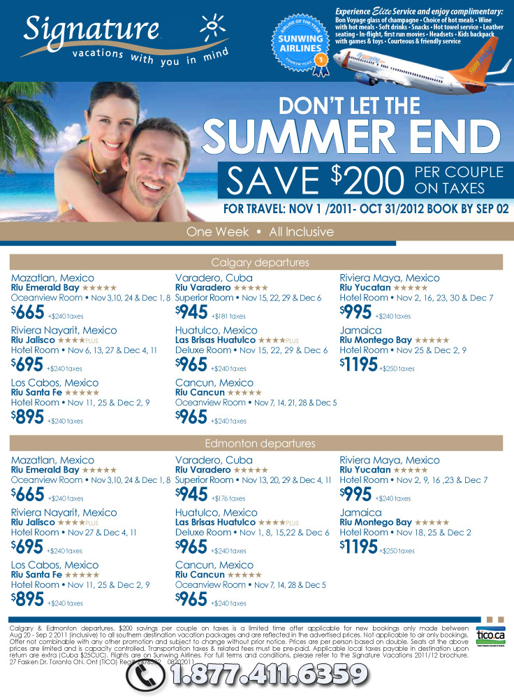 Signature Vacations | Endless Summer Deals | Save $200 per Couple | All ...