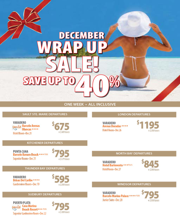 Sunwing Vacations December Wrap Up Sale with Sunwing Save up to 40