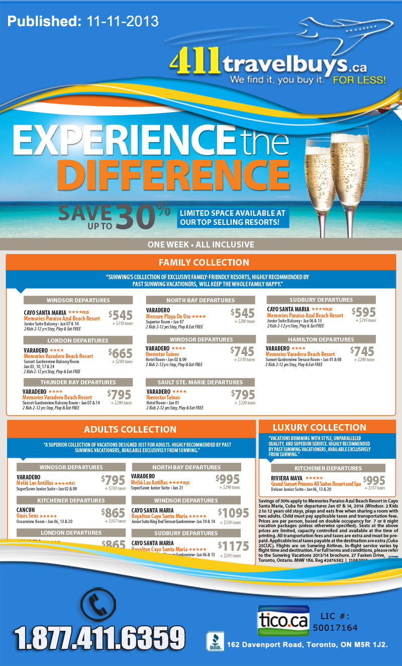 Sunwing Vacations | Experience the Difference | Save Up to 30% ...