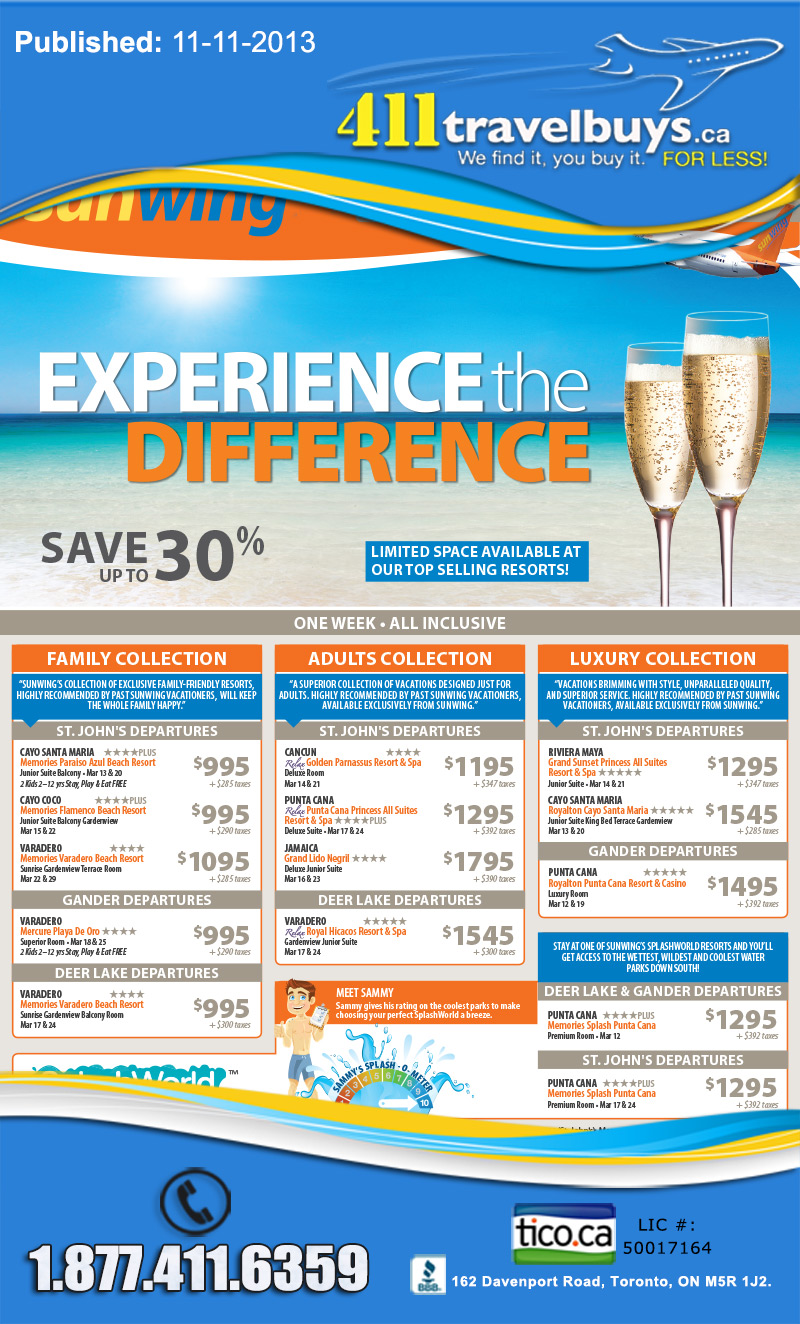 Sunwing Vacations | Experience the Difference | Save Up to 30% ...