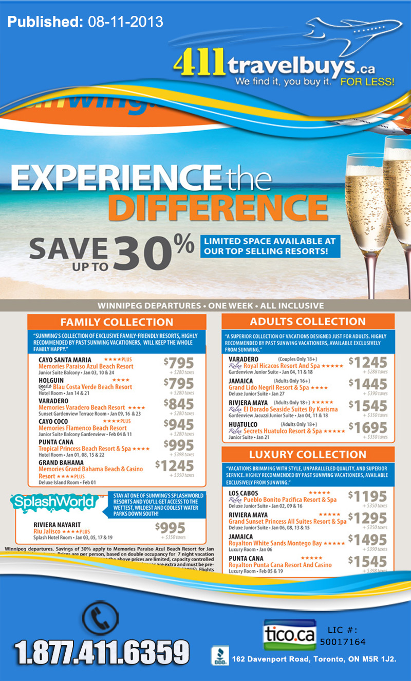 Sunwing Vacations | Experience the Difference | Save Up to 30% ...