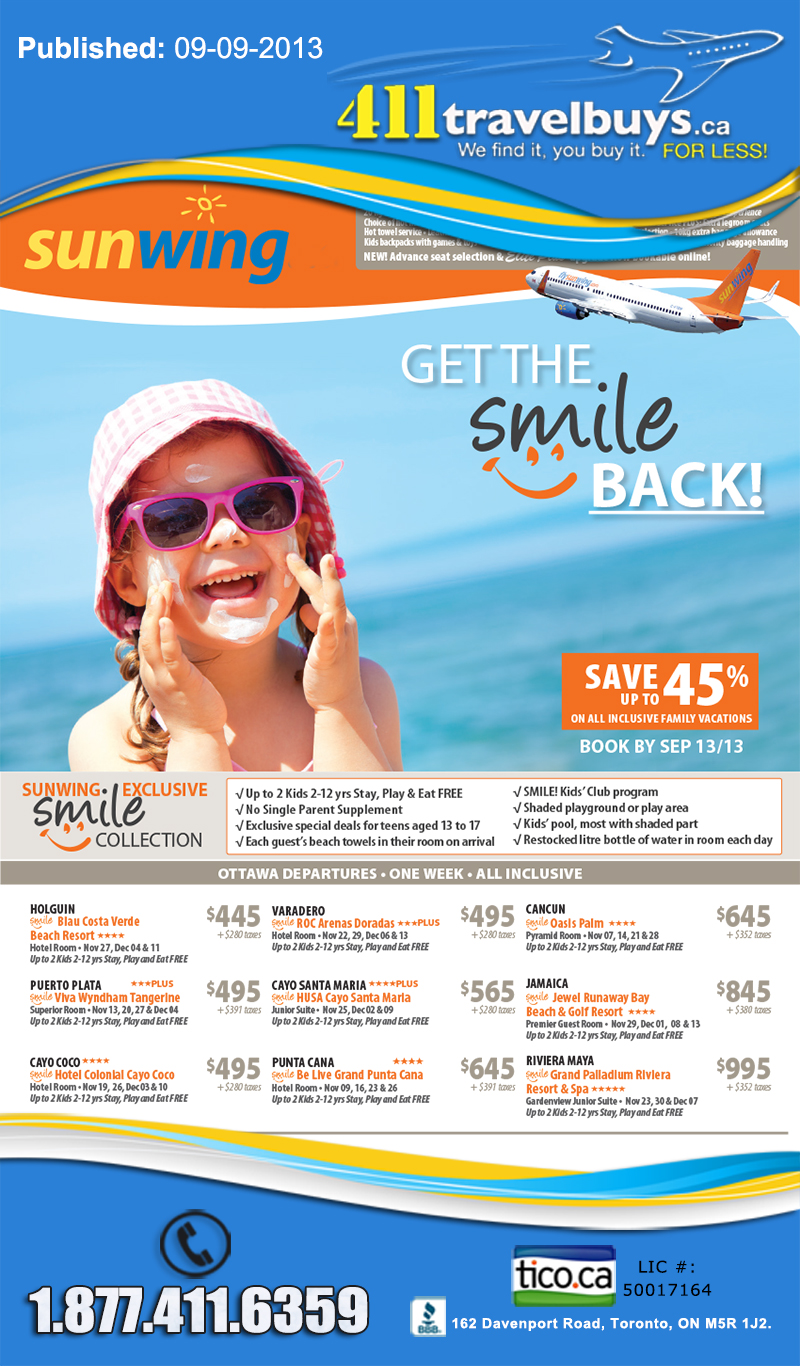 Sunwing Get the Smile Back Offers | Sunwing Vacations | Cheap Last ...