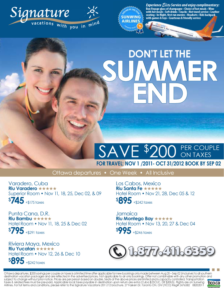 Signature Vacations | Endless Summer Deals | Save $200 per Couple | All ...