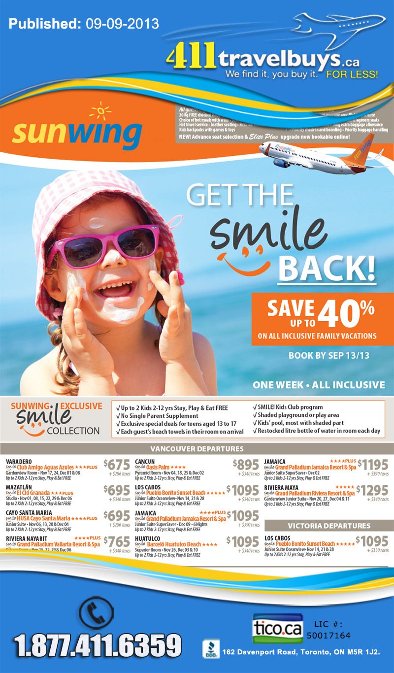 Sunwing Get the Smile Back Offers | Sunwing Vacations | Cheap Last ...