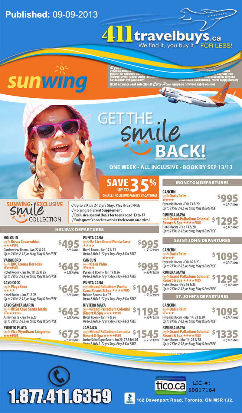 Sunwing Get the Smile Back Offers | Sunwing Vacations | Cheap Last ...