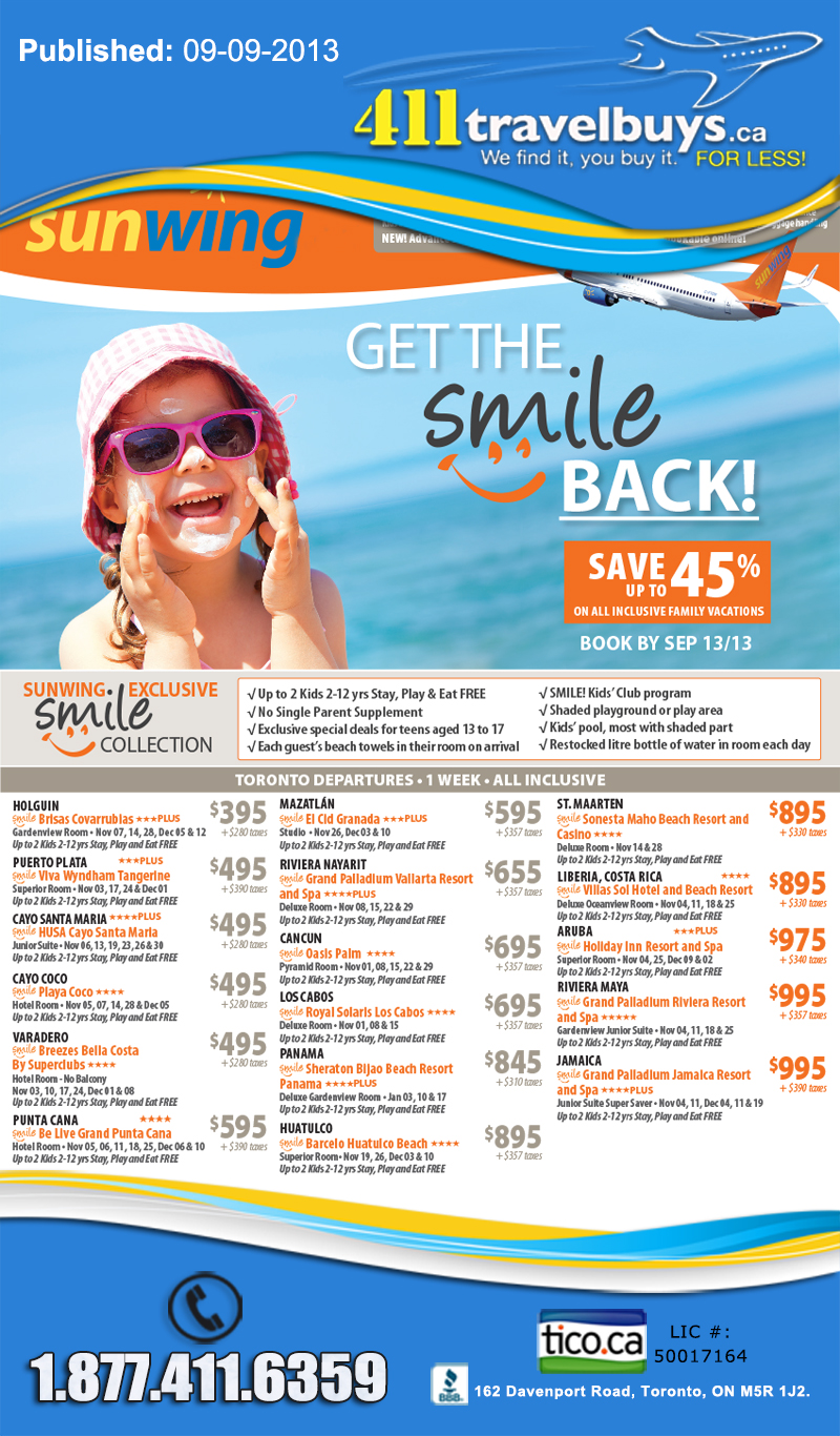 Sunwing Get the Smile Back Offers | Sunwing Vacations | Cheap Last ...