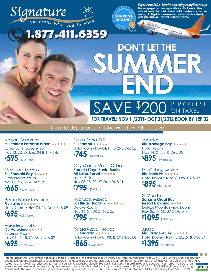 Signature Vacations | Endless Summer Deals | Save $200 per Couple | All ...